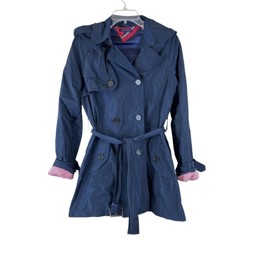 Tommy Hilfiger dark blue short trench coat with contrast cuffs size Medium
